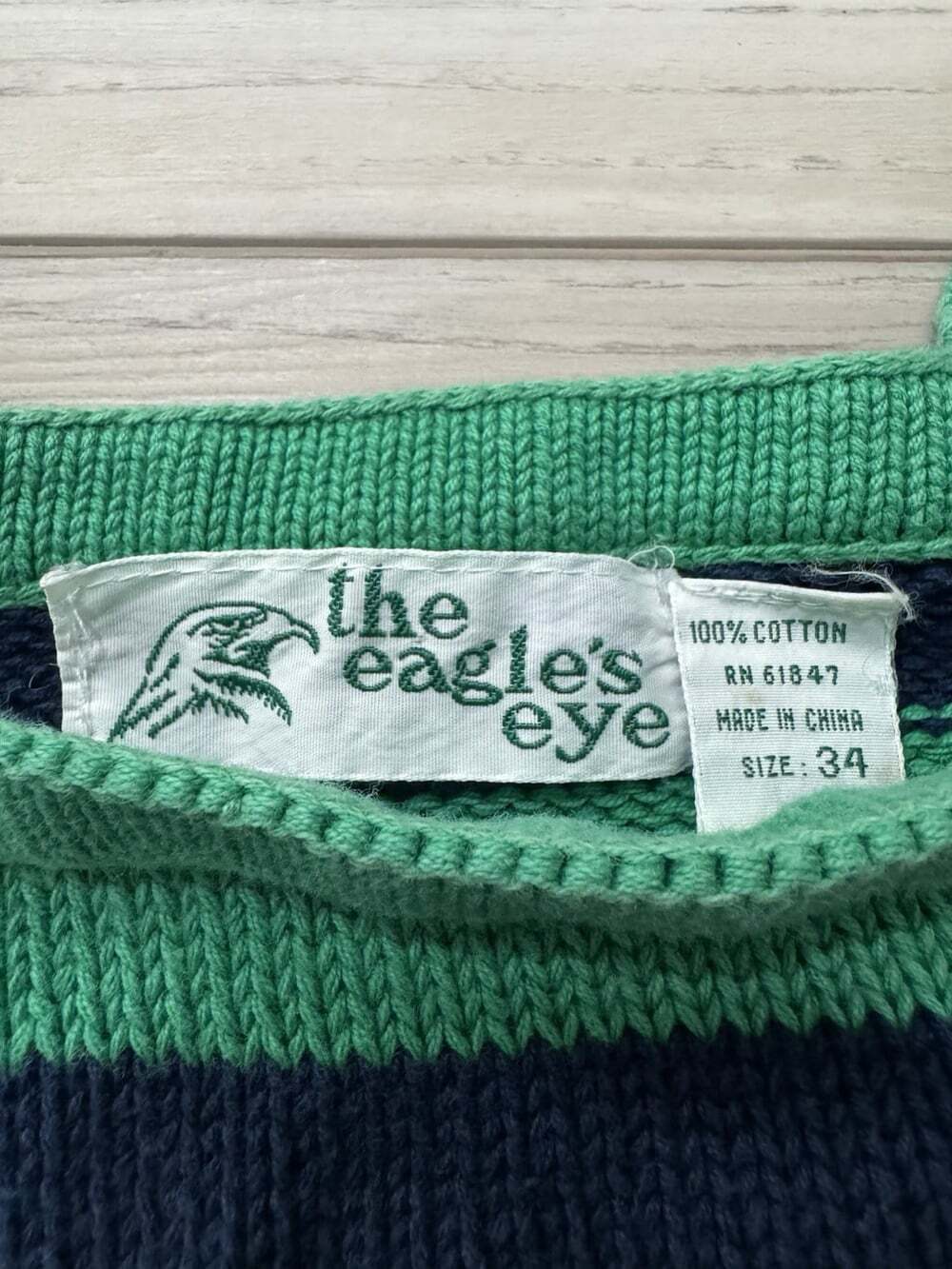 Vintage The Eagle's Eye Sweater Womens Size 34 Navy Green 100% Cotton Crewneck - Picture 4 of 5